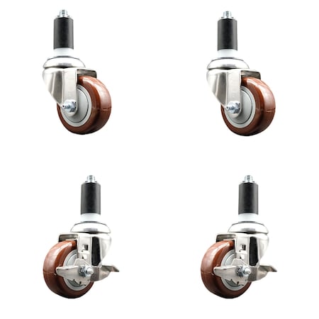 Service Caster 3 Inch 316SS Maroon Poly Swivel 1-3/8 Inch Expanding Stem Caster Brake SCC, 2PK SS316EX20S314-PPUB-MRN-2-TLB-2-138